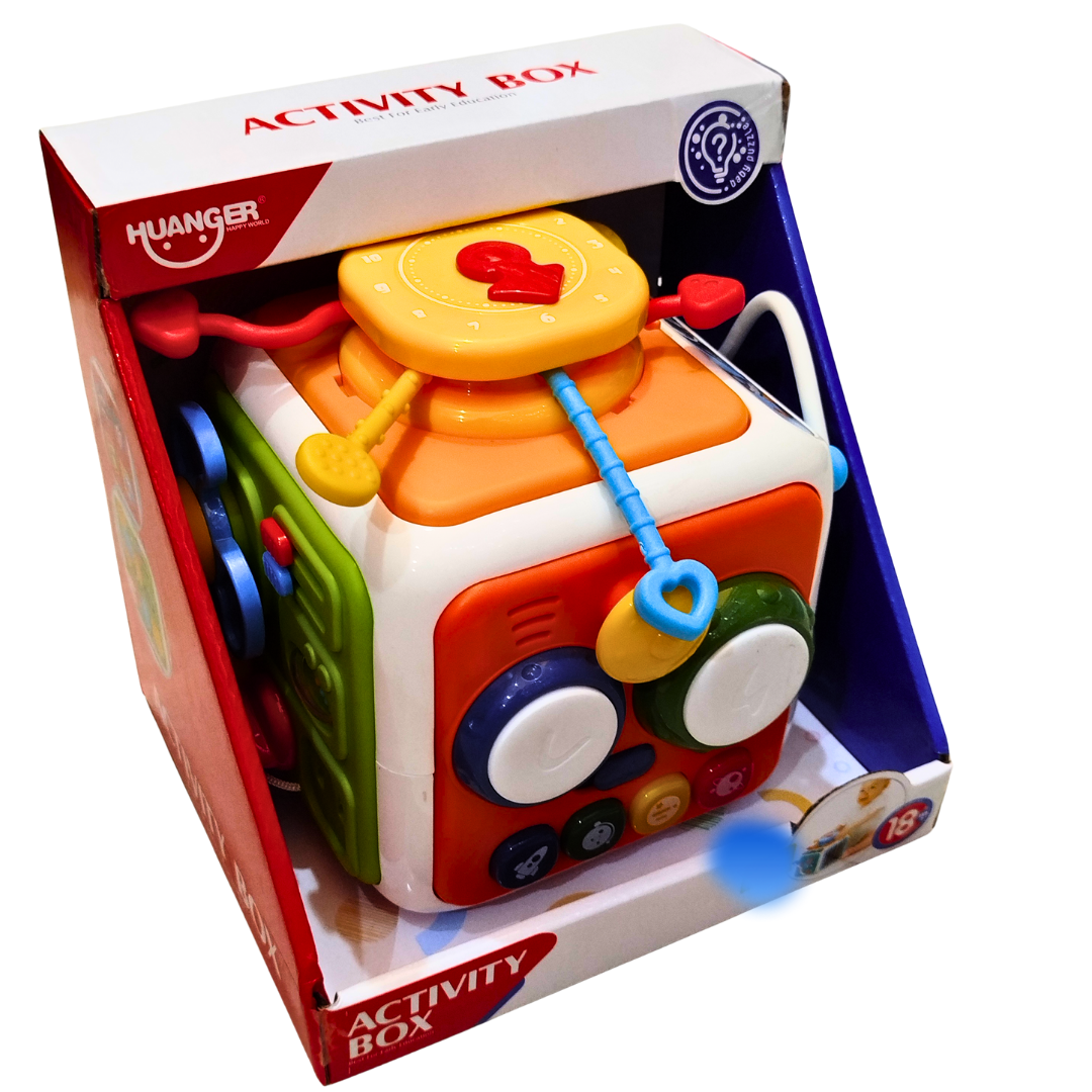 🧩 Huanger Activity Box for Toddlers – 6-in-1 Educational Learning Cube Toy with Music, Shapes, and Gears | Montessori Toy for 18+ Months