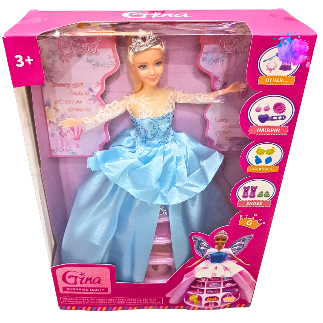 Gina Surprise Princess Doll Set – Elegant Blue Gown Doll with Butterfly Wings and Accessories for Creative Play – Perfect Gift for Girls 3+ Secondary image