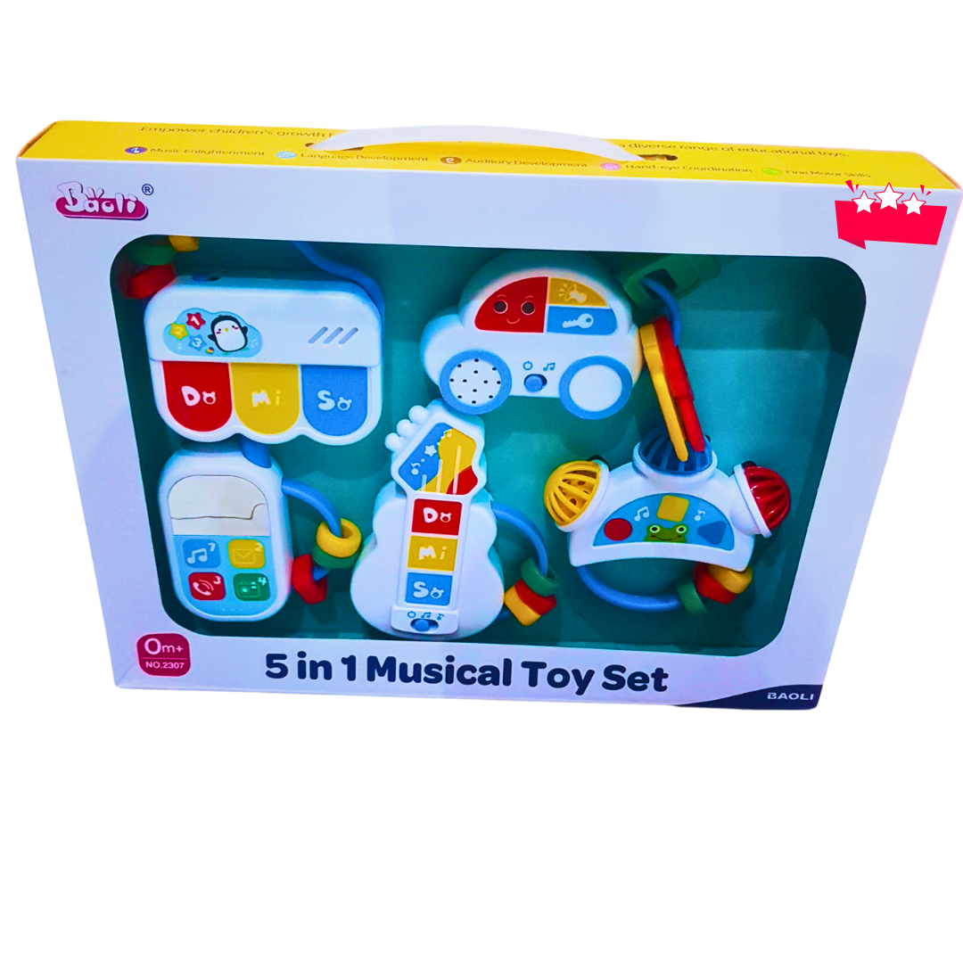 5-in-1 Musical Baby Toy Set – Soothing Sound Toys with Lights & Songs for Newborns & Infants (0 Months+)