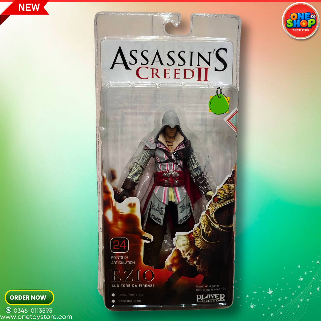 🗡️ Assassin’s Creed II Ezio Auditore Action Figure – Gaming Warrior Collectible Toy with 24 Points of Articulation | Premium Figure in Pakistan