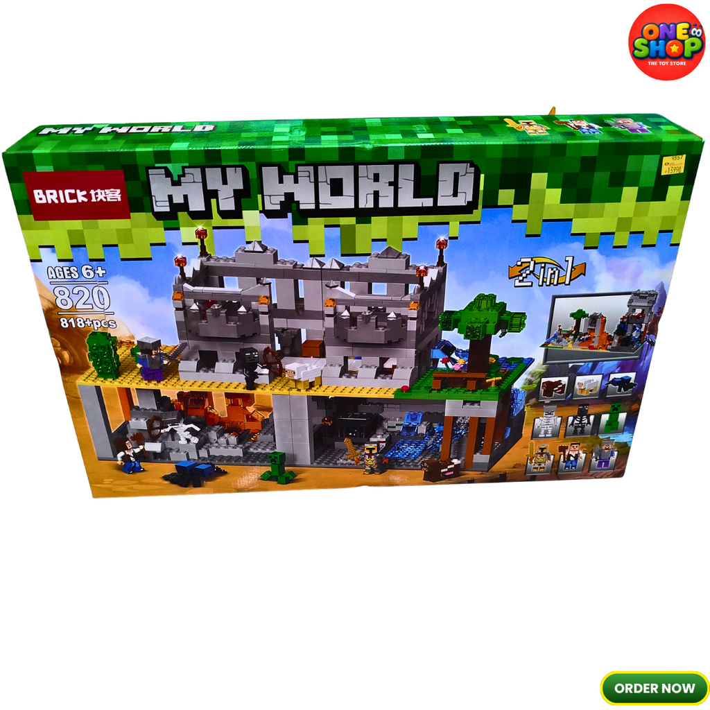 My World 2-in-1 Underground Fortress Building Blocks Set – 818+ Pieces Adventure Construction Toy with Figures for Kids 6+