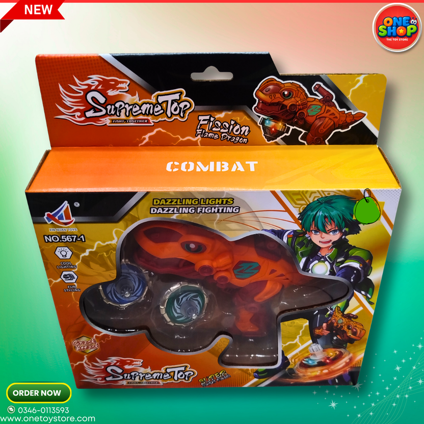 🔥 Supreme Top Fusion Flame Dragon Spinning Battle Set – Light-Up Combat Launcher Toy for Kids | Beyblade Style Top in Pakistan Main image