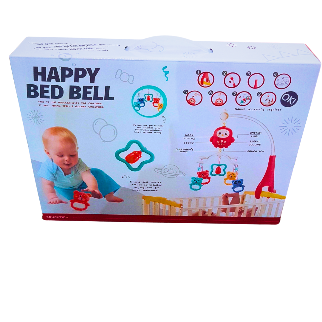 Happy Bed Bell Baby Crib Mobile Toy – Musical Hanging Toy with Lights & Animal Figures | Infant Sensory Toy for Newborns (0+ Months)