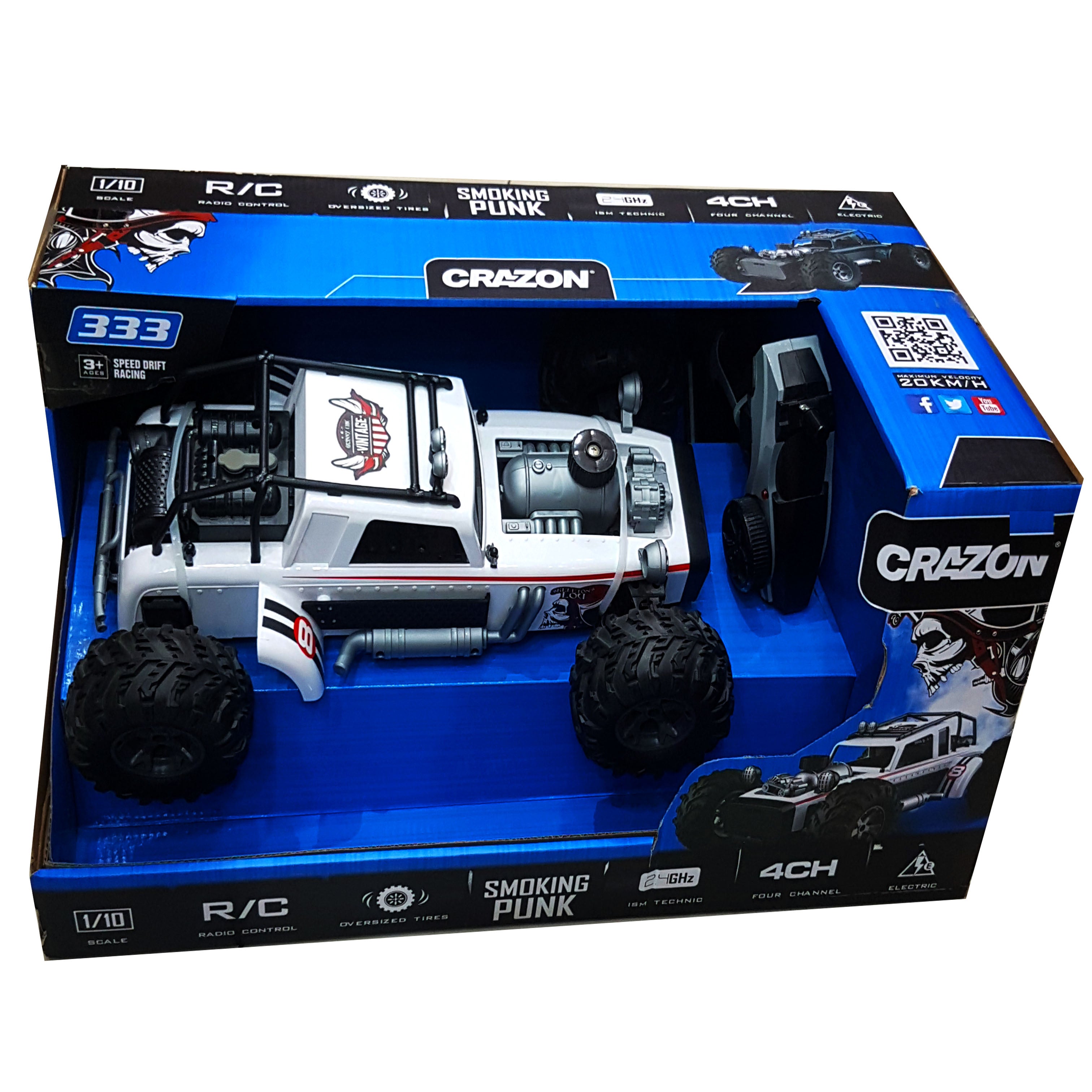 Crazon 1/10 Scale Smoking Punk Remote Control Car - 2.4GHz, 4-Channel, 20km/h Max Speed - New Arrival, Perfect Gift for Boys