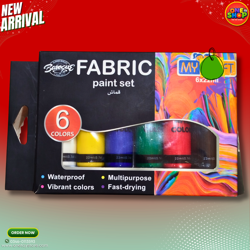 6 Colors Fabric Paint Set for Kids & Adults – Waterproof, Fast-Drying Textile Paints (22ml Each) | My Craft Art Kit in Pakistan Main image