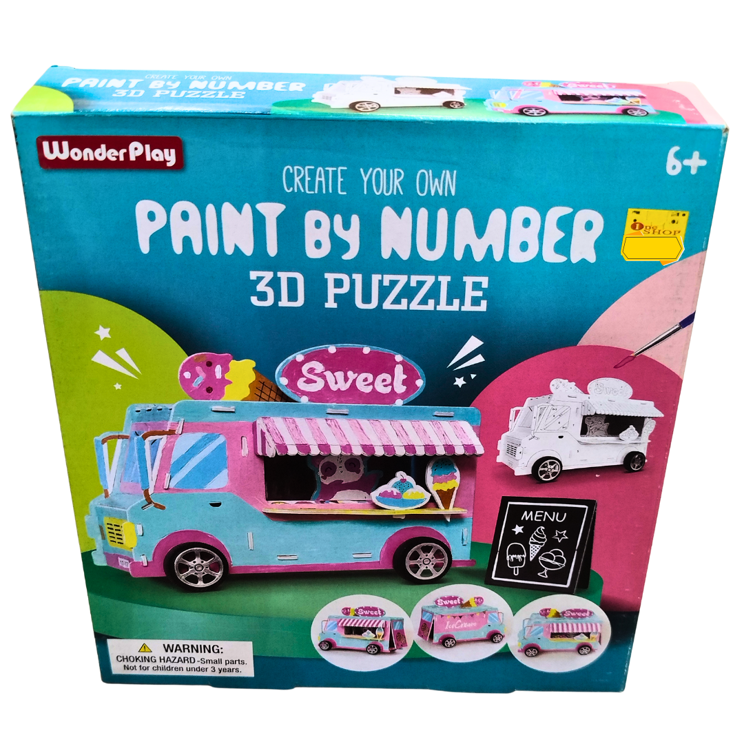 WonderPlay Paint by Number 3D Puzzle – Ice Cream Truck Craft Kit for Kids (Age 6+)