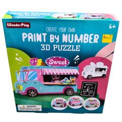 WonderPlay Paint by Number 3D Puzzle – Ice Cream Truck Craft Kit for Kids (Age 6+)