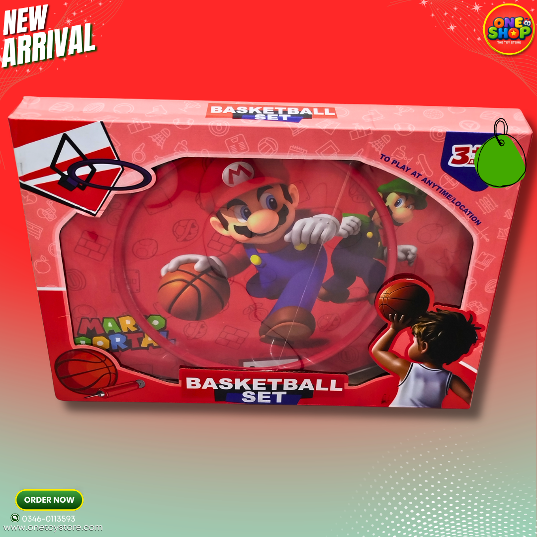 Kids Basketball Set with Hoop & Ball – Mario Theme Indoor Wall Mounted Mini Basketball Game for Children 3+ in Pakistan