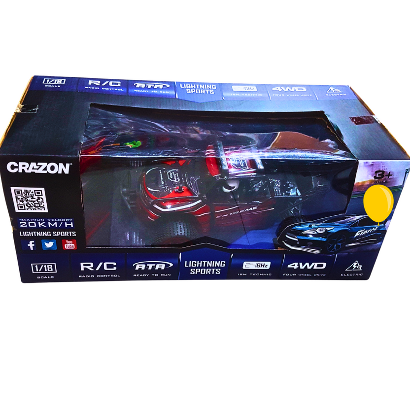 Crazon Lightning Sports 4WD Remote Control Car - 1:18 Scale High-Speed Off-Road R/C Vehicle (20 KM/H) for Kids (Ages 3+) Main image