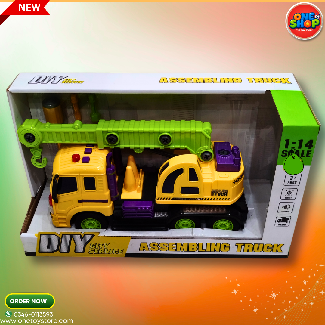 🚜 DIY City Service Assembling Truck Toy – 1:14 Scale Construction Crane Truck with Lights & Sound