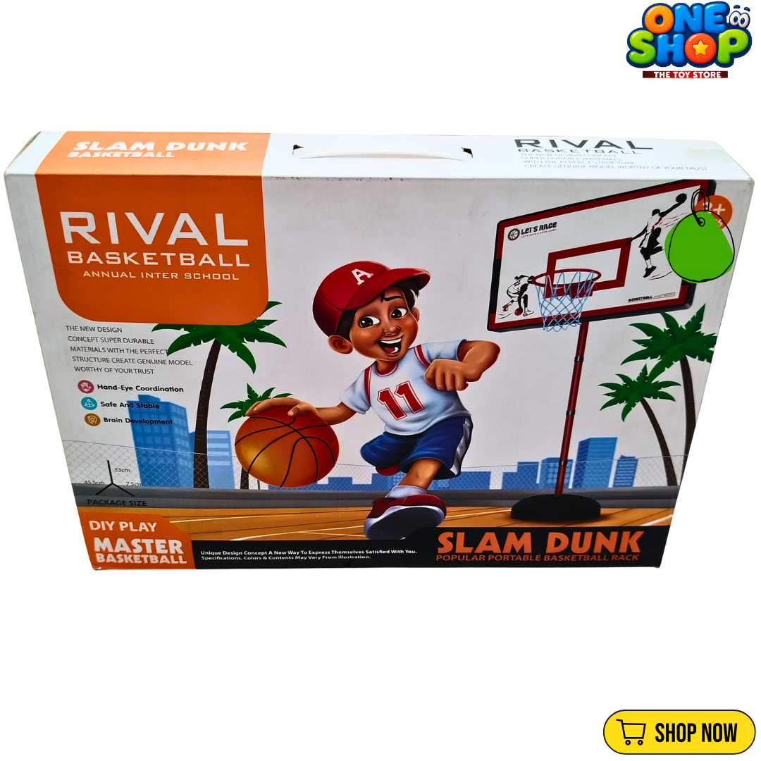 Kids Adjustable Basketball Hoop Set – Portable Slam Dunk Basketball Stand with Ball | Indoor & Outdoor Sports Toy for Boys & Girls Age 3+