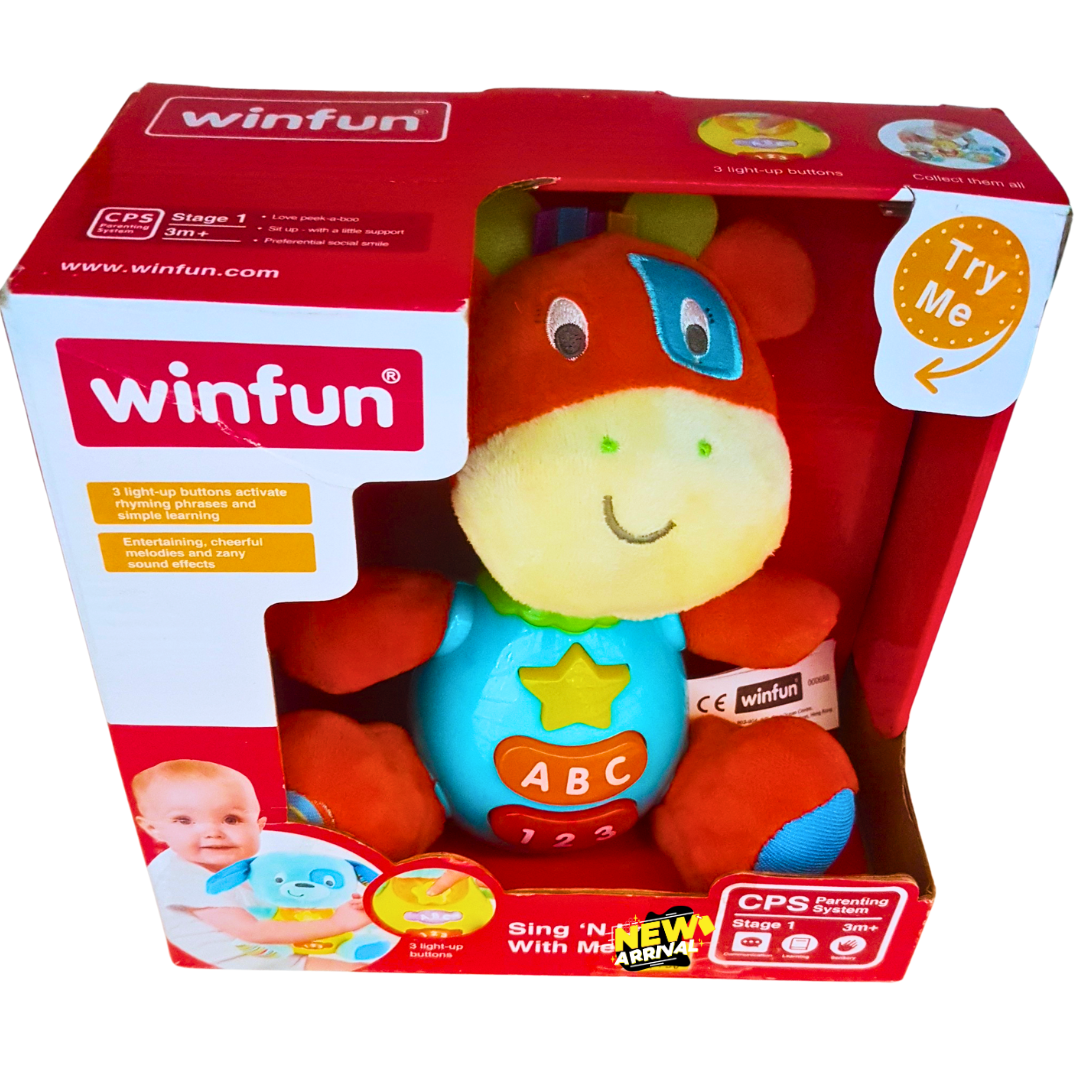 Winfun Sing ‘N Learn With Me Plush Toy – Musical Soft Toy for Babies with Light-Up ABC & 123 Buttons (3+ Months)