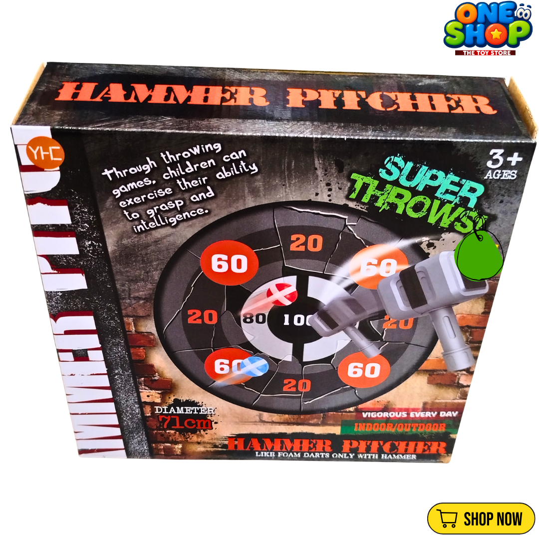 Hammer Pitcher Target Throwing Game for Kids – Indoor & Outdoor Foam Dart Hammer Toss Game with 71cm Target Board | Fun Skill Development Toy for Boys & Girls Age 3+