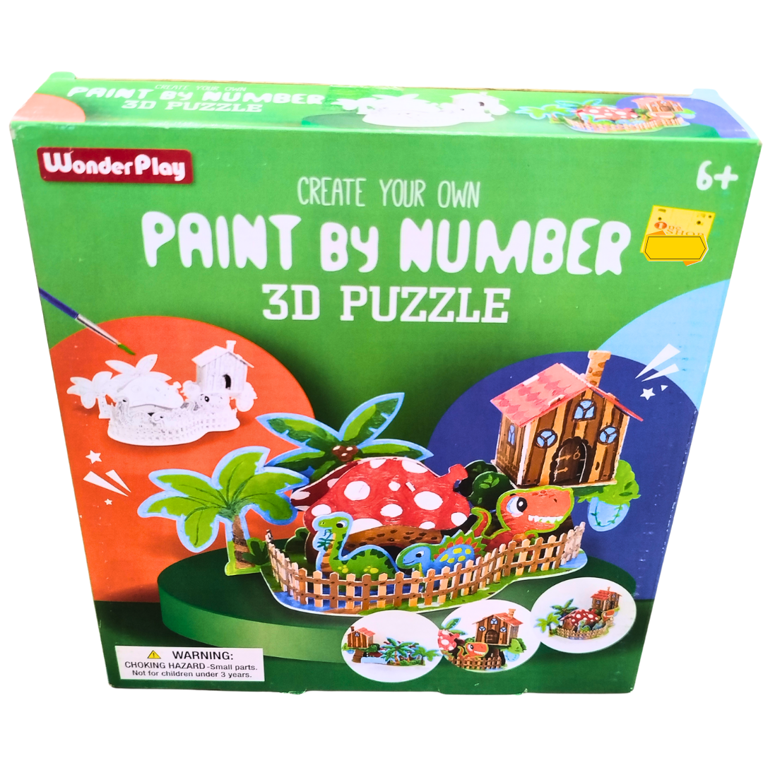 WonderPlay Paint by Number 3D Puzzle – Dinosaur Garden Craft Kit for Kids (Age 6+)