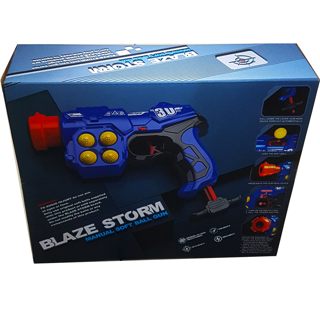 Blaze Storm Manual Soft Bullet Gun - New Arrival Spring-Action Toy for Boys with 5 Soft Balls - High Velocity, Accurate and Safe - Ideal Gift for Kids
