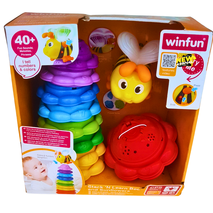 Winfun Stack ‘N Learn Bee & Sunflowers – Educational Stacking Toy with Music, Lights & Color Learning (6+ Months) Main image