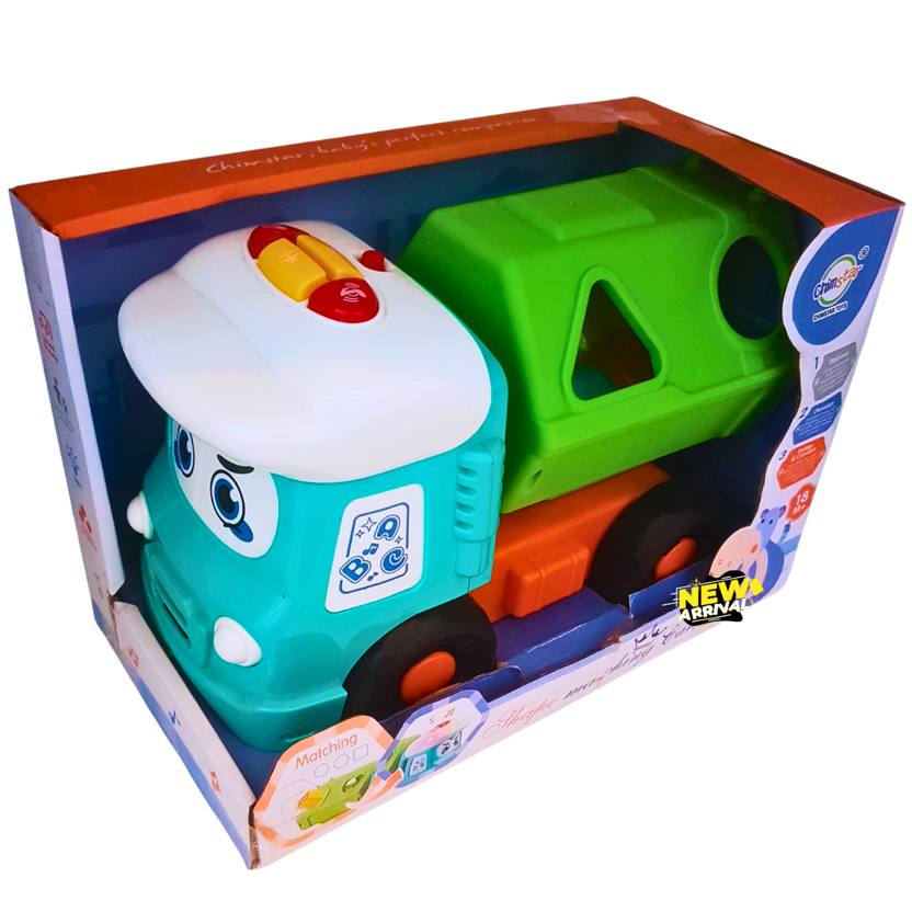 ABC Shape Sorting Garbage Truck Toy for Toddlers – Educational Color Matching Truck with Music & Lights Main image