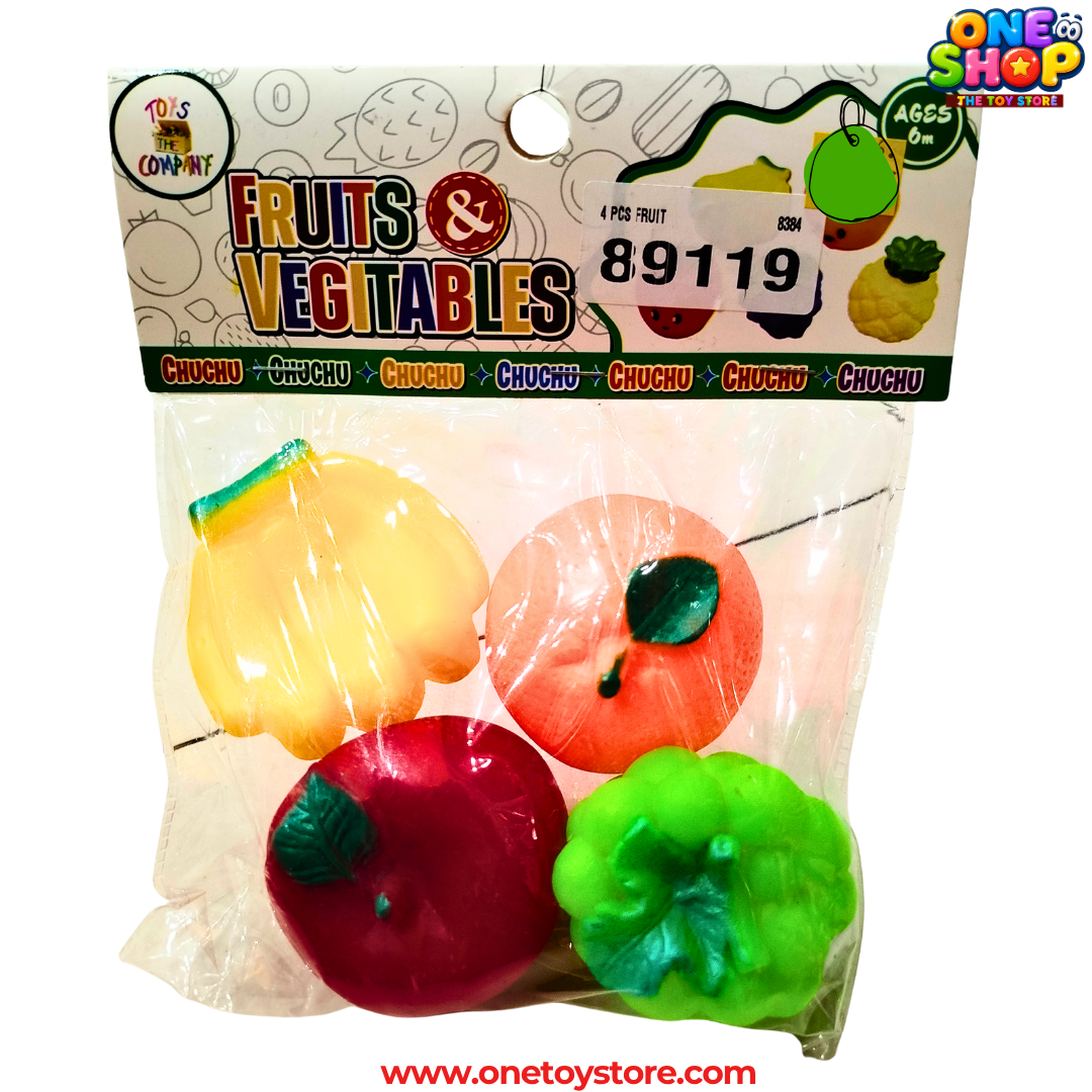 Fruits & Vegetables Soft Squishy Fruit Toy Set – 4PCS Sensory Squeeze Toys for Kids | Non-Toxic Educational Pretend Play Fruits for Toddlers 6M+