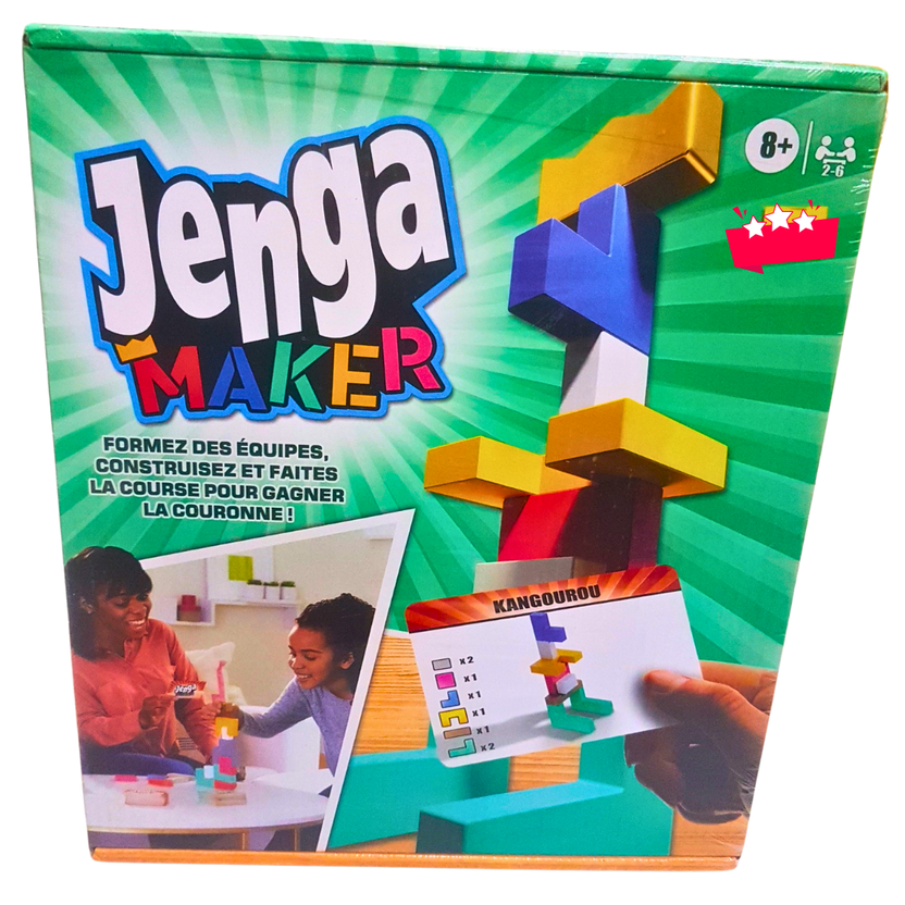 Jenga Maker - Team Building Block Game (French Edition) | Family Game for Ages 8+ | 200 Challenge Cards Main image