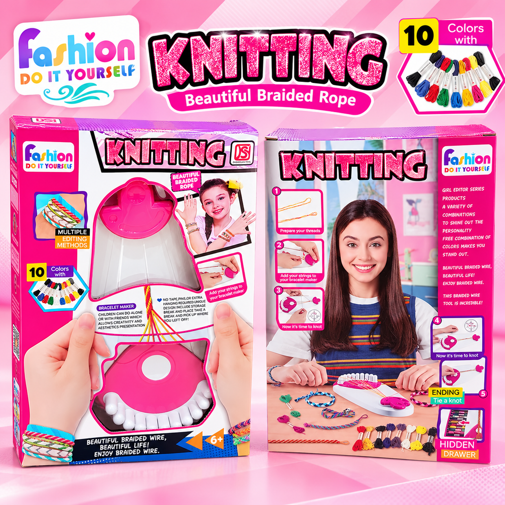 DIY Knitting Bracelet Maker Kit with 10-Color Threads – Model 26916