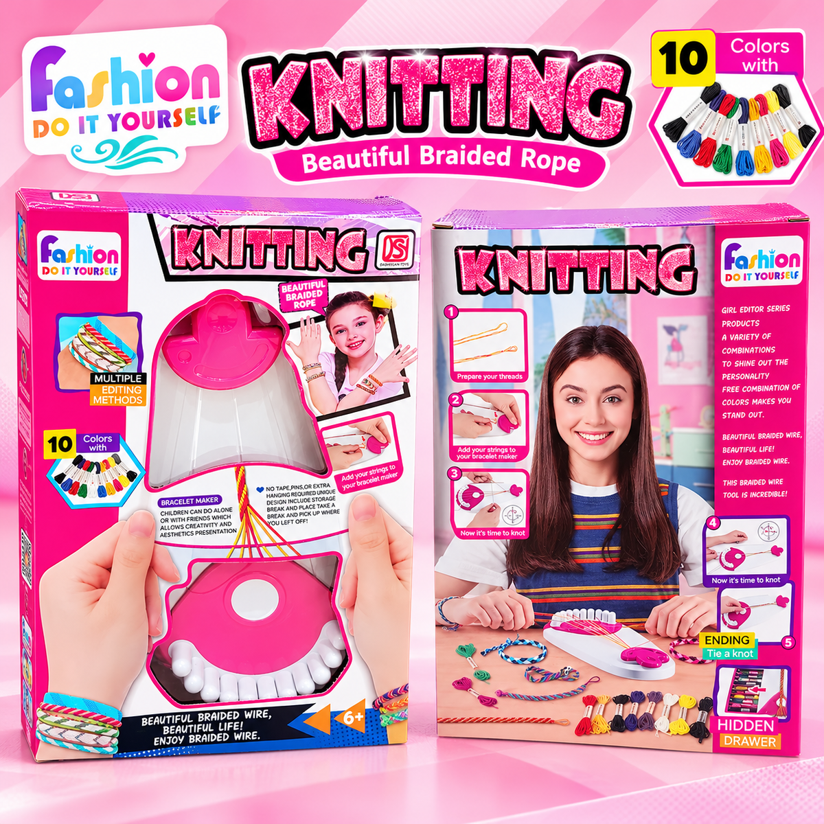 DIY Knitting Bracelet Maker Kit with 10-Color Threads – Model 26916