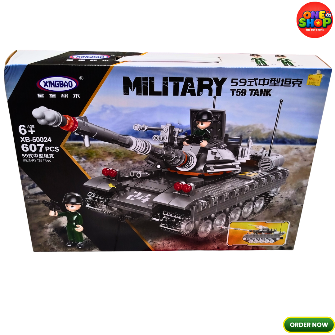 XINGBAO Military T59 Tank Building Blocks Set – 607 Pieces Army Battle Tank Construction Toy with Soldier Figure for Kids 6+ | Model XB-50024