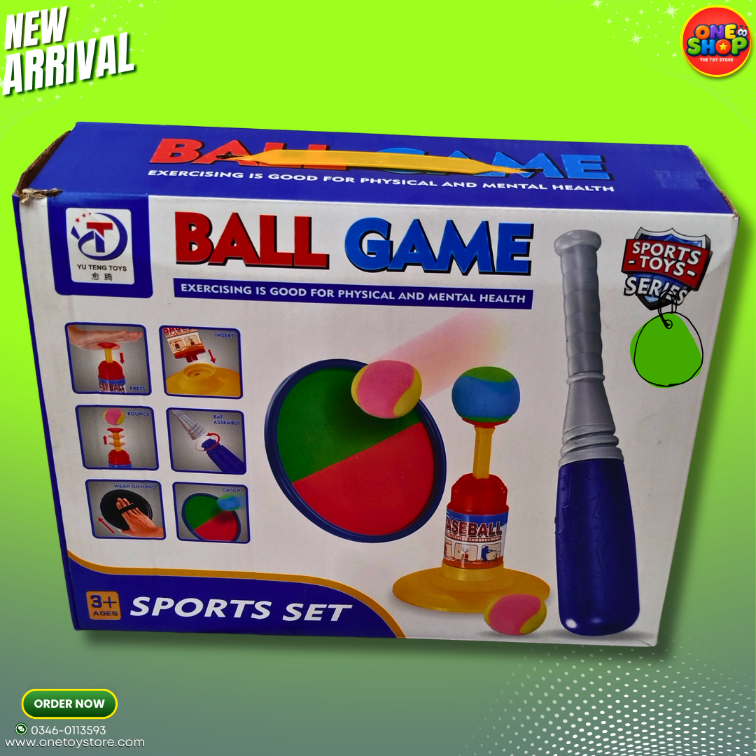 Kids Ball Game Sports Set – Baseball Bat, T-Ball Stand & Catch Paddle Toy for Children 3+ in Pakistan
