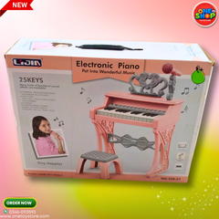 25 Keys Kids Electronic Piano with Microphone & Stool – Mini Music Studio Keyboard for Girls 3+ | Educational Musical Toy with Animal Sounds & Recording Function