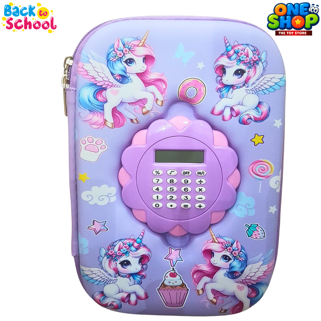 Unicorn Pencil Pouch for Girls – Cute School Stationery Organizer with Built-in Calculator | Back to School Must-Have