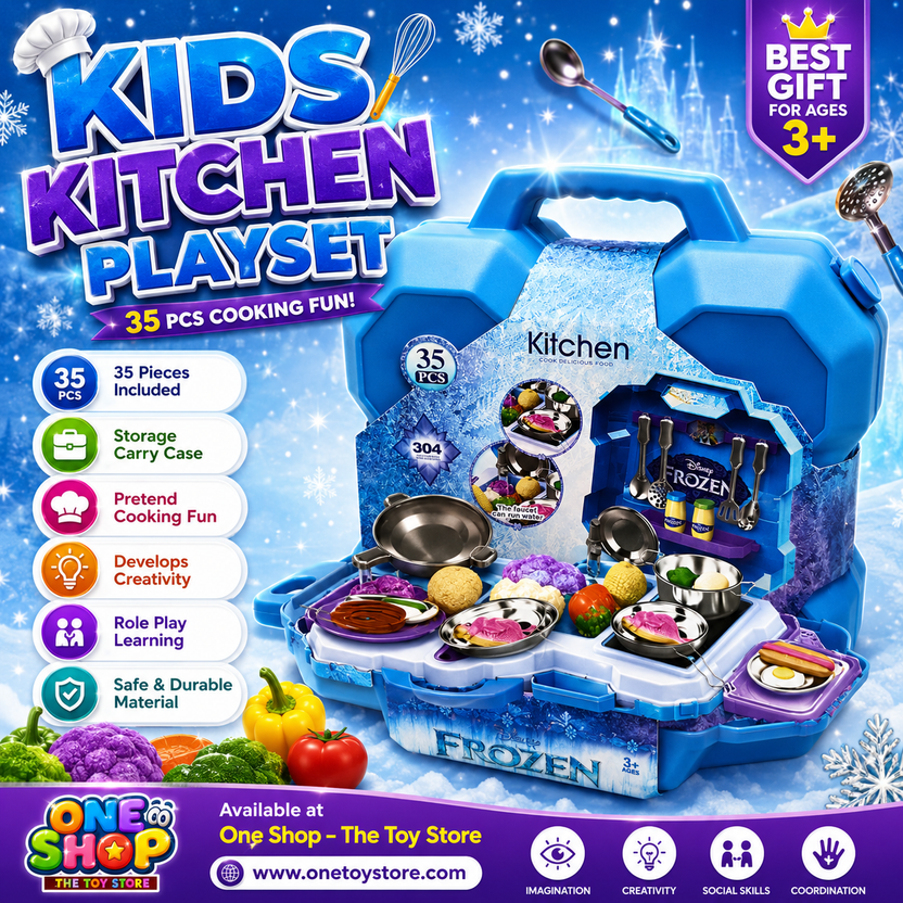 Frozen Kitchen Play Set for Kids – 35 Pieces Pretend Cooking Set with Portable Storage Case, Utensils & Food Accessories | Educational Role Play Toy for Girls 3+ Years Main image