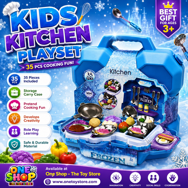 Frozen Kitchen Play Set for Kids – 35 Pieces Pretend Cooking Set with Portable Storage Case, Utensils & Food Accessories | Educational Role Play Toy for Girls 3+ Years