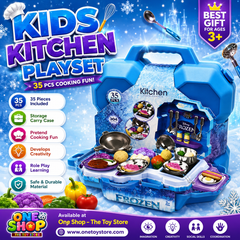 Frozen Kitchen Play Set for Kids – 35 Pieces Pretend Cooking Set with Portable Storage Case, Utensils & Food Accessories | Educational Role Play Toy for Girls 3+ Years