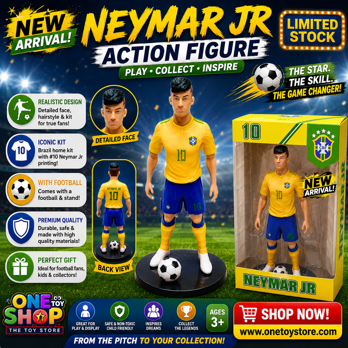 Neymar Jr Brazil Edition Football Action Figure – 8 Inch Toy for Kids | Limited Stock #10 Soccer Collectible