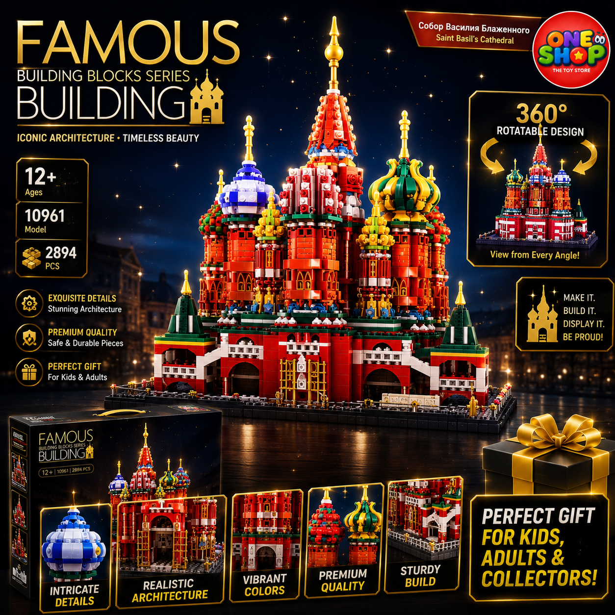 Saint Basil’s Cathedral Architecture Building Blocks Set – 2894 Pieces Famous Landmark Construction Model for Kids & Adults 12+