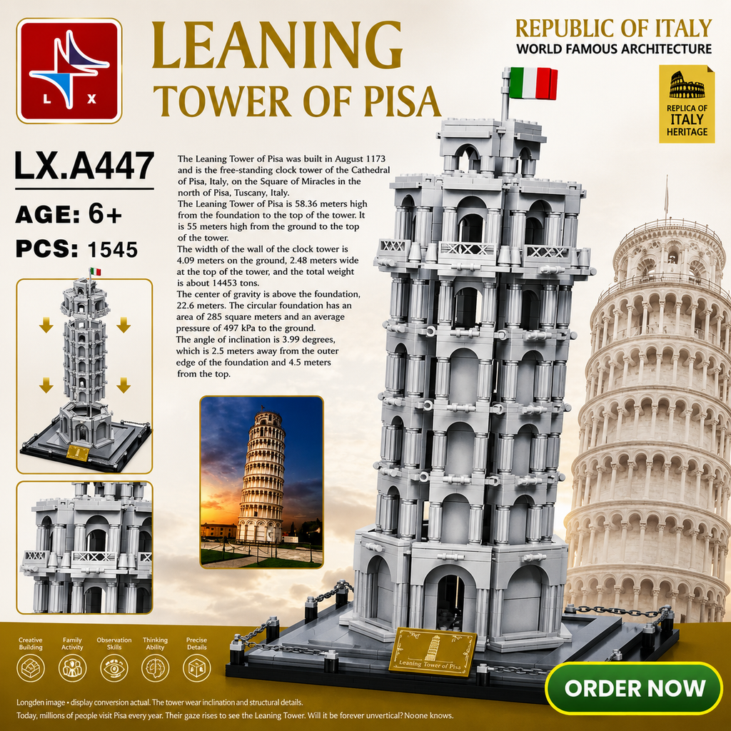 Leaning Tower of Pisa Building Blocks Set 1545 Pieces – Famous Architecture Model Kit for Kids & Adults | Educational Construction Toy | Italy Landmark Building Set