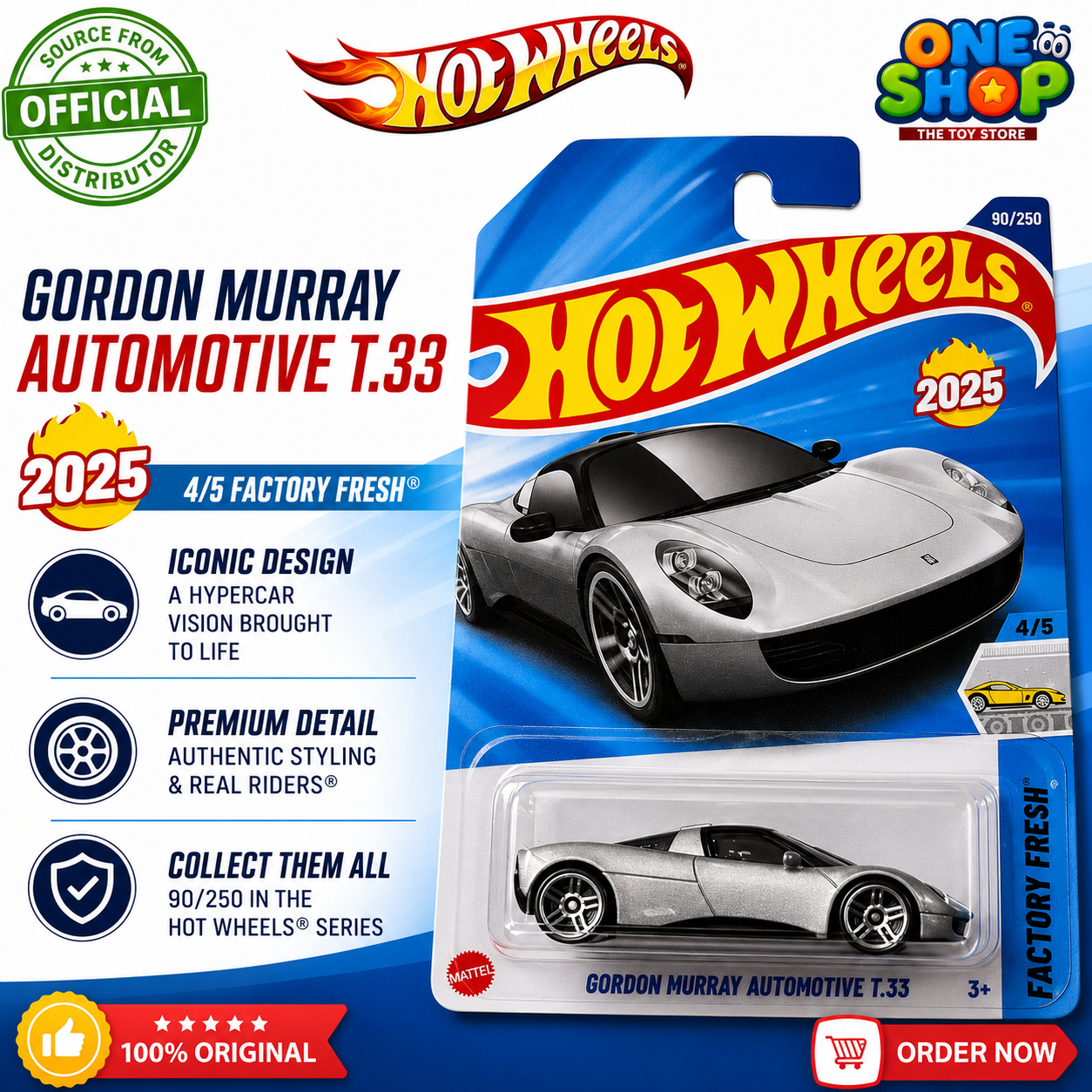 Hot Wheels Gordon Murray Automotive T.33 Die-Cast Car 2025 – Premium Supercar Toy for Kids & Collectors