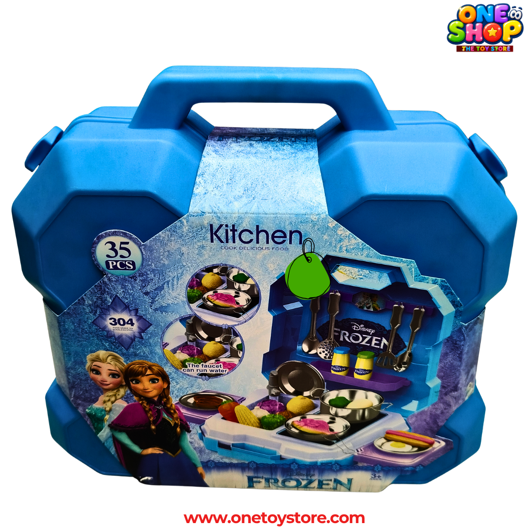 Frozen Kitchen Play Set for Kids – 35 Pieces Pretend Cooking Set with Portable Storage Case, Utensils & Food Accessories | Educational Role Play Toy for Girls 3+ Years