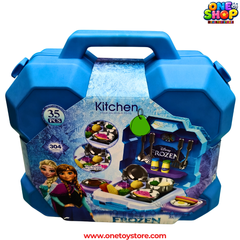 Frozen Kitchen Play Set for Kids – 35 Pieces Pretend Cooking Set with Portable Storage Case, Utensils & Food Accessories | Educational Role Play Toy for Girls 3+ Years