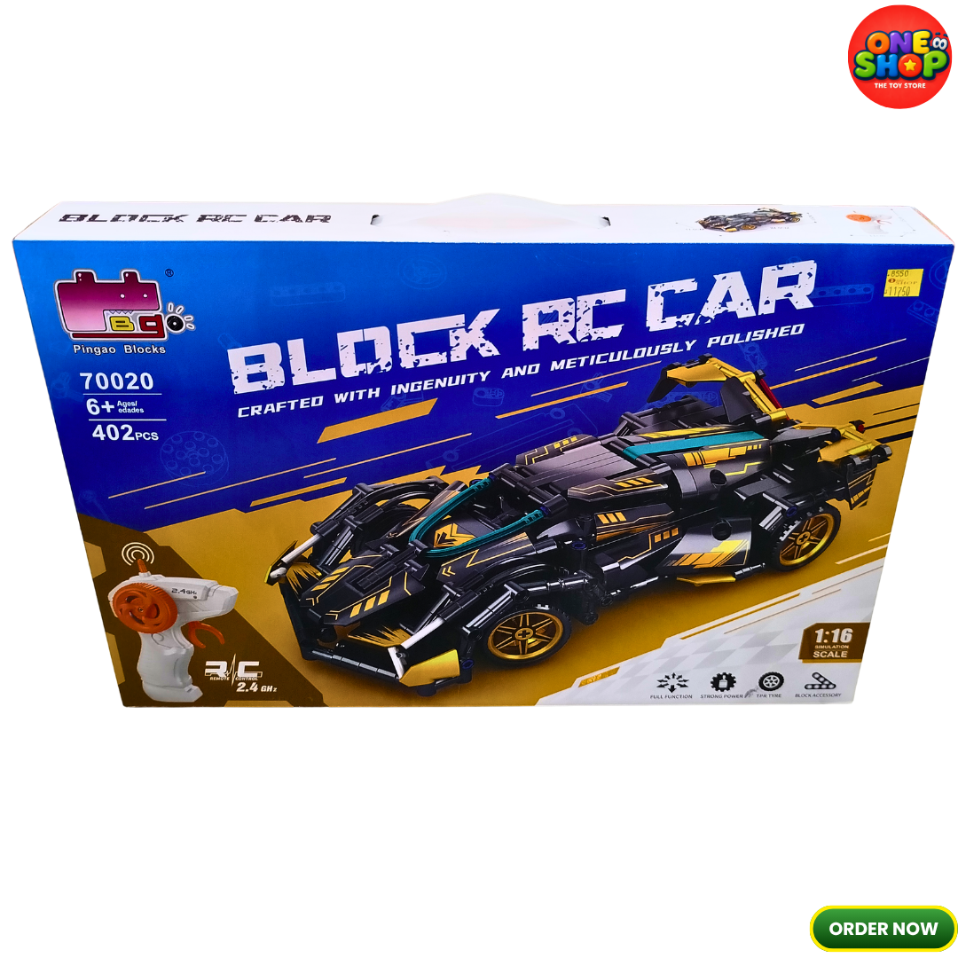 Pingao Block RC Car Building Set 402 Pieces – 2.4GHz Remote Control Racing Car Construction Toy for Kids | DIY RC Building Blocks Car | 1:16 Scale