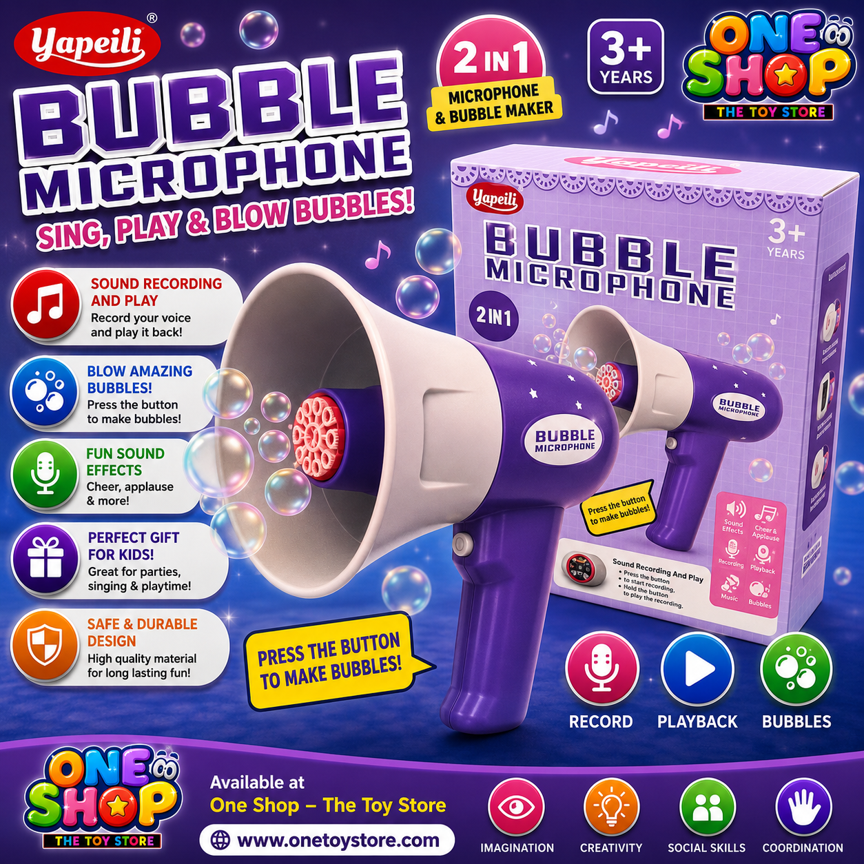 2-in-1 Bubble Microphone Toy for Girls | Musical Bubble Blower with Lights & Sound | Cute Cartoon Bubble Maker for Kids Age 3+