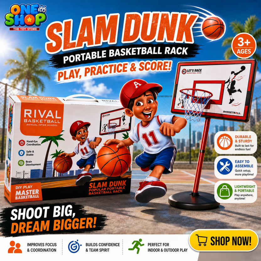 Kids Adjustable Basketball Hoop Set – Portable Slam Dunk Basketball Stand with Ball | Indoor & Outdoor Sports Toy for Boys & Girls Age 3+ Main image