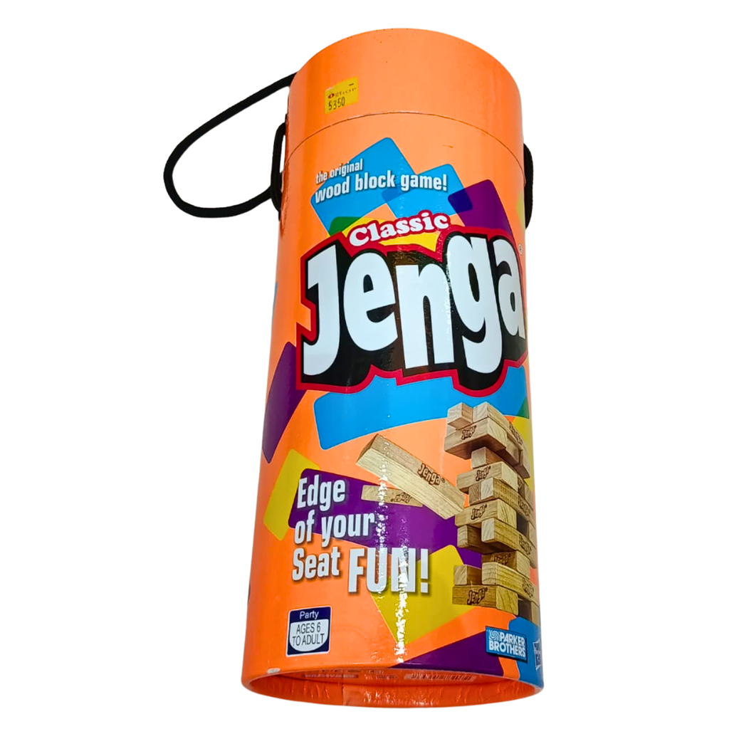 Hasbro Classic Jenga Wooden Block Stacking Game – Orange Cylinder Pack | Ages 6+