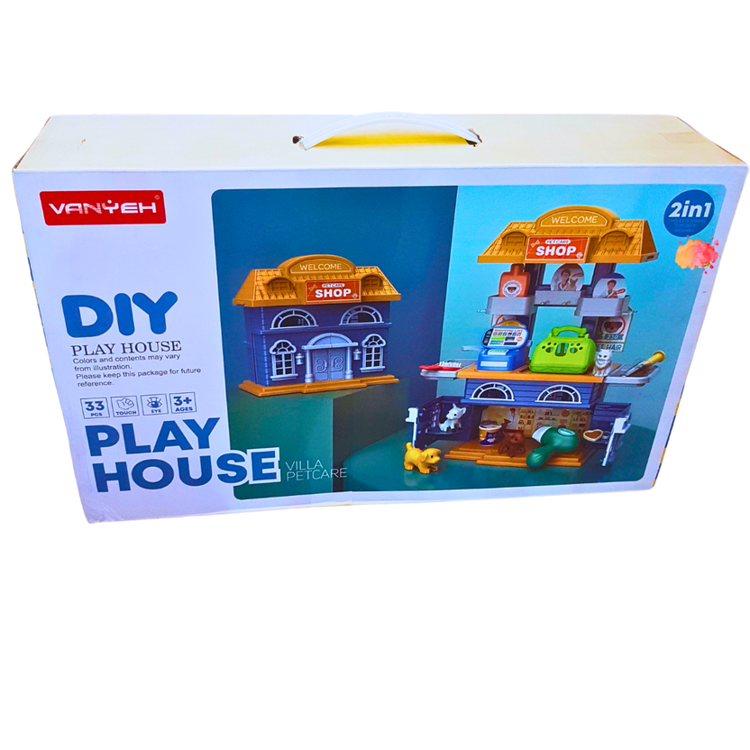 DIY Play House Villa & Pet Care 2-in-1 Playset - 33-Piece Building Set for Creative Play, Ages 3+ Main image