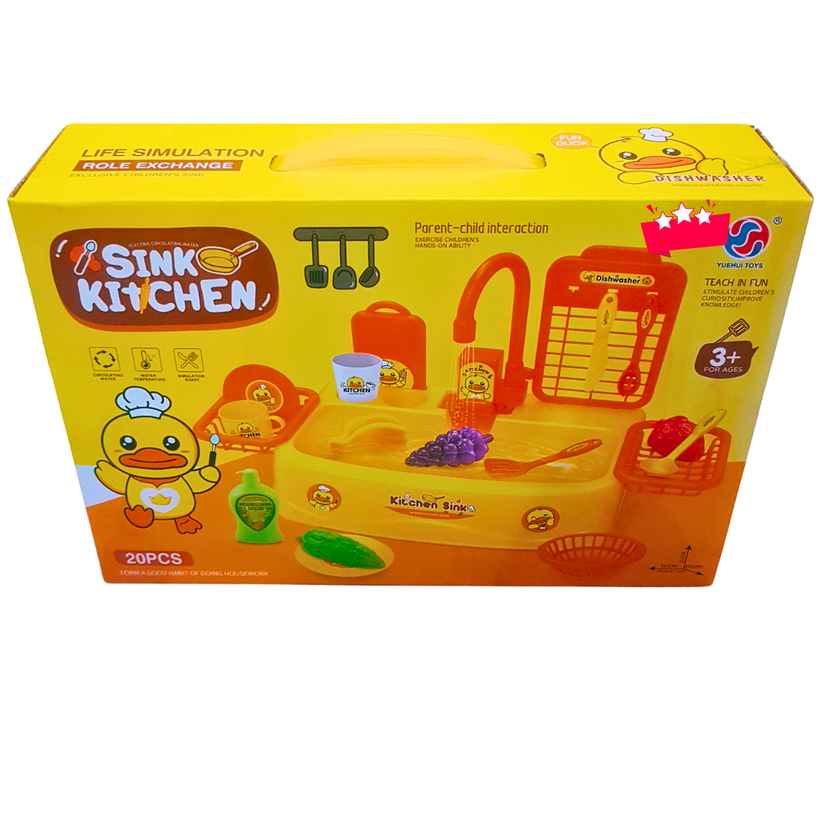 Duck Sink Kitchen Play Set for Kids | 20-Piece Electric Water Sink with Utensils & Dishes (Ages 3+) Main image