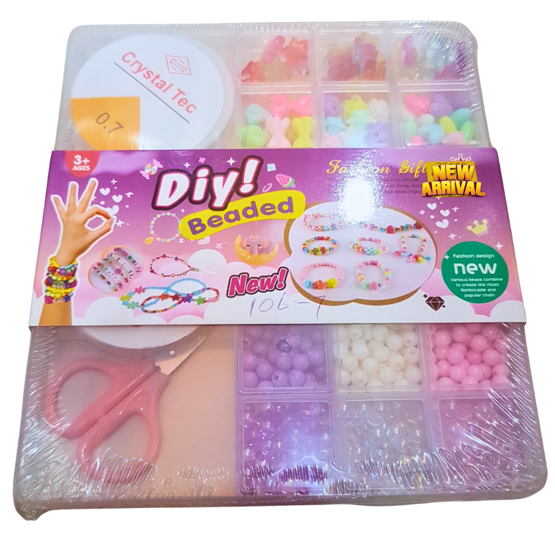 DIY Beaded Bracelet & Necklace Making Kit for Girls – Arts & Crafts Jewelry Set with Colorful Beads, String, and Scissors (Ages 3+)