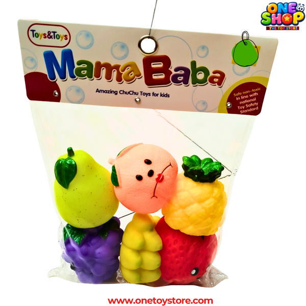 Mama Baba Soft Squishy Fruit Toy Set – 6PCS Sensory Squeeze Fruits for Babies & Toddlers | Non-Toxic Educational Pretend Play Food Toys