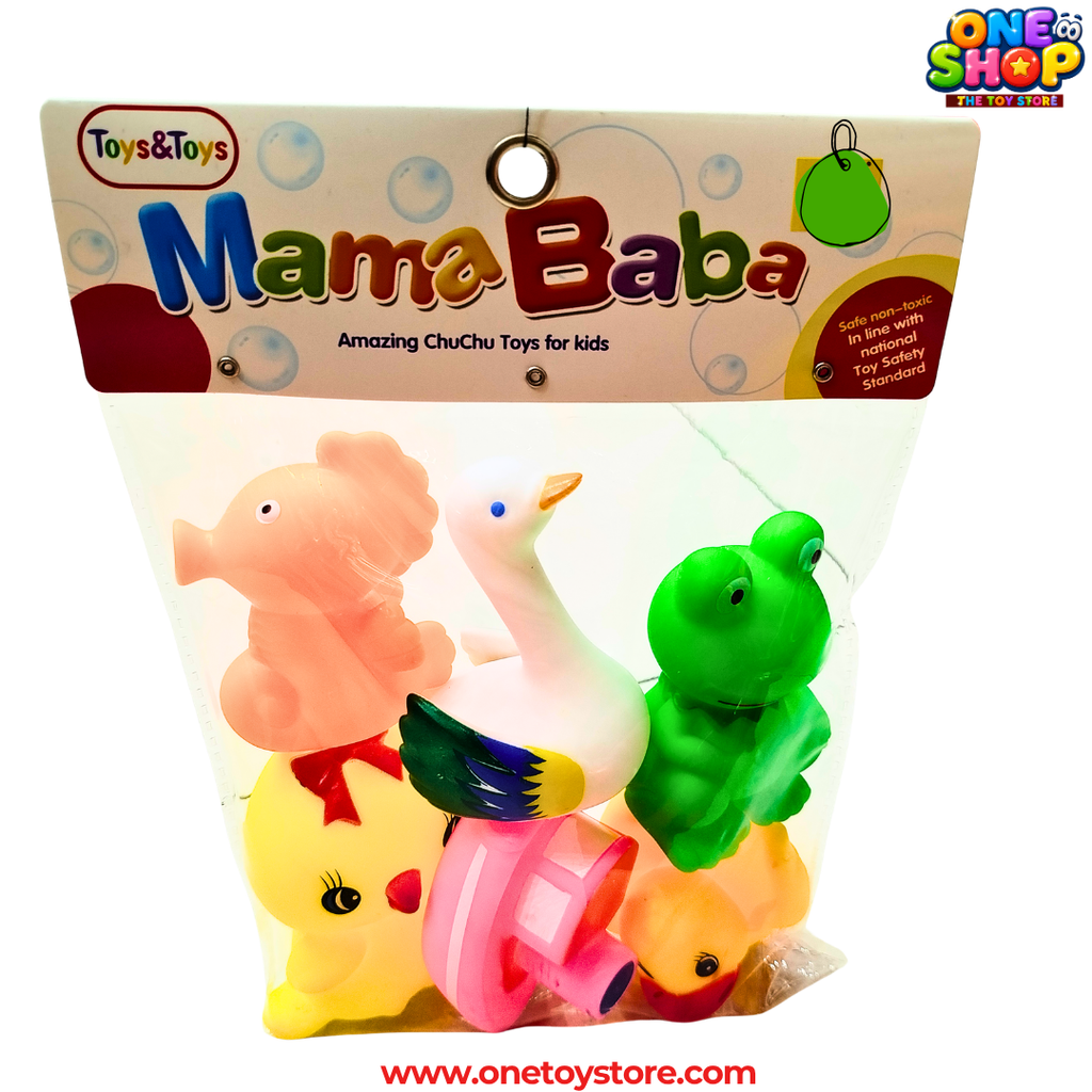 Mama Baba Soft Squeaky Animal Toy Set – 6PCS Baby Bath & Sensory Toys | Non-Toxic Squeeze Animal Toys for Infants, Toddlers & Kids