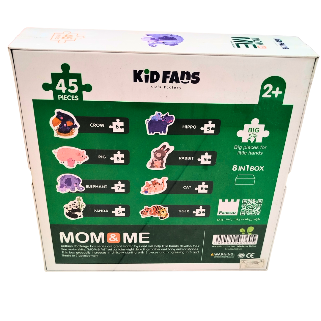 🧩 Kid Fans Mom & Me Animal Puzzle Set – 8-in-1 Matching Puzzle Box for Toddlers (45 Pieces, Age 2+)