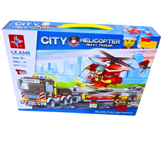City Helicopter Transport Truck Building Set – 412-Piece Heavy Trailer & Rescue Helicopter Toy with Mini Figures (Ages 6+)