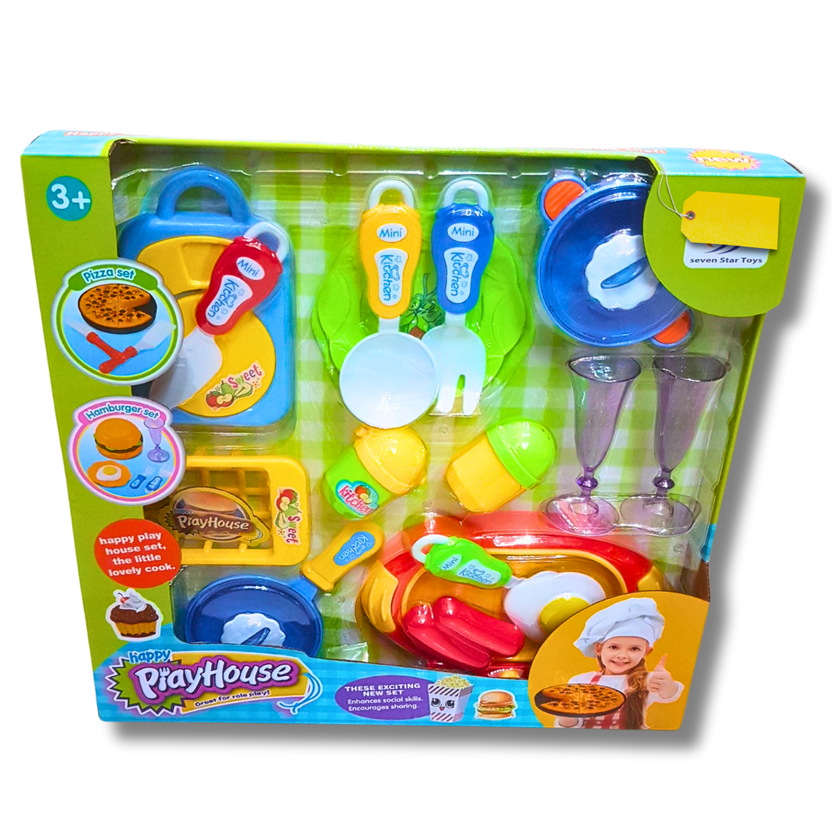 Happy PlayHouse Kitchen Toy Set for Kids - Pretend Play Cooking Accessories with Pizza, Hamburger, and Utensils (Ages 3+) Main image